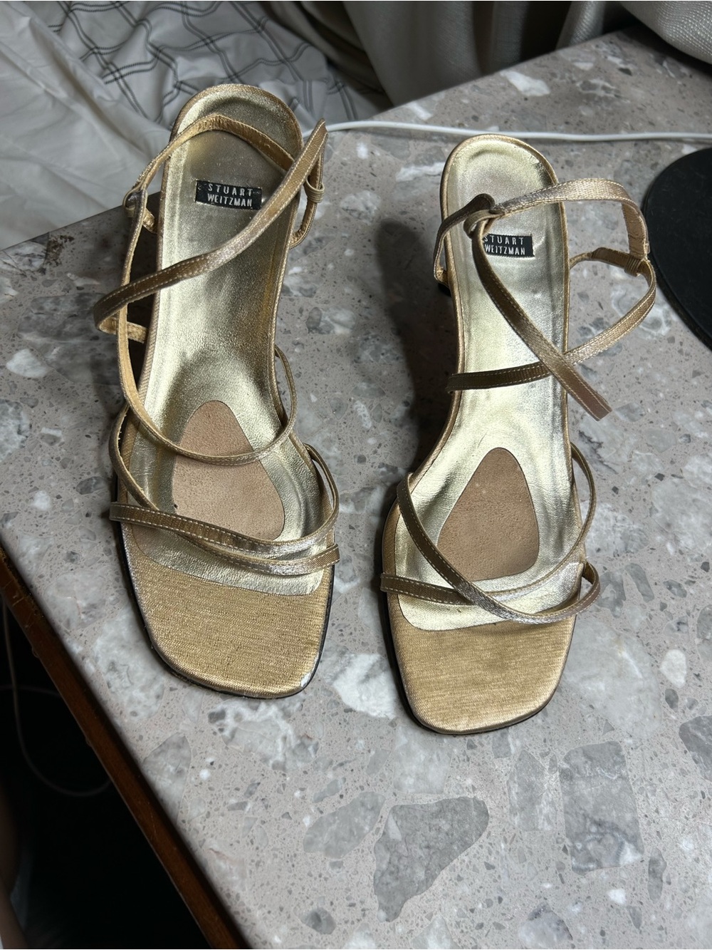 Vintage Stuart Weitzman Gold Strappy kitten heel Sandals